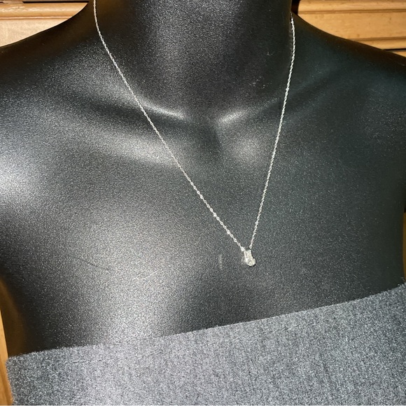 Solid 14K White Gold Semi Bezel Natural Round Cut Diamond Solitaire Necklace - Picture 10 of 16